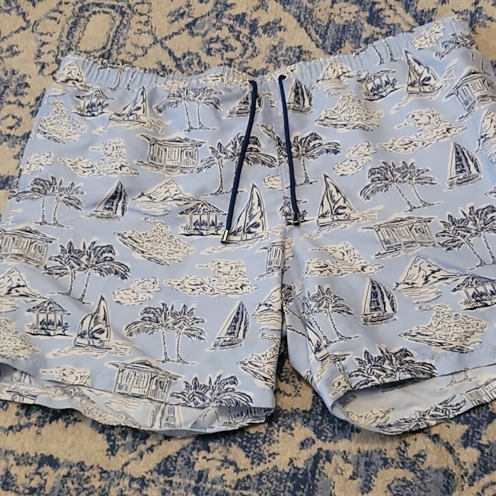 Crown & Ivy sz XXL navy and blue beach sailboat swim trunks SW40
